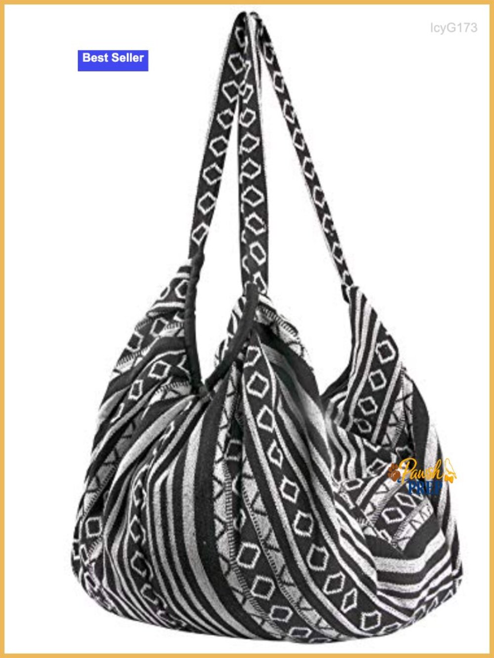 Handmade Cotton Jacquard Hobo Tote Bag with Zipper - Fair Trade